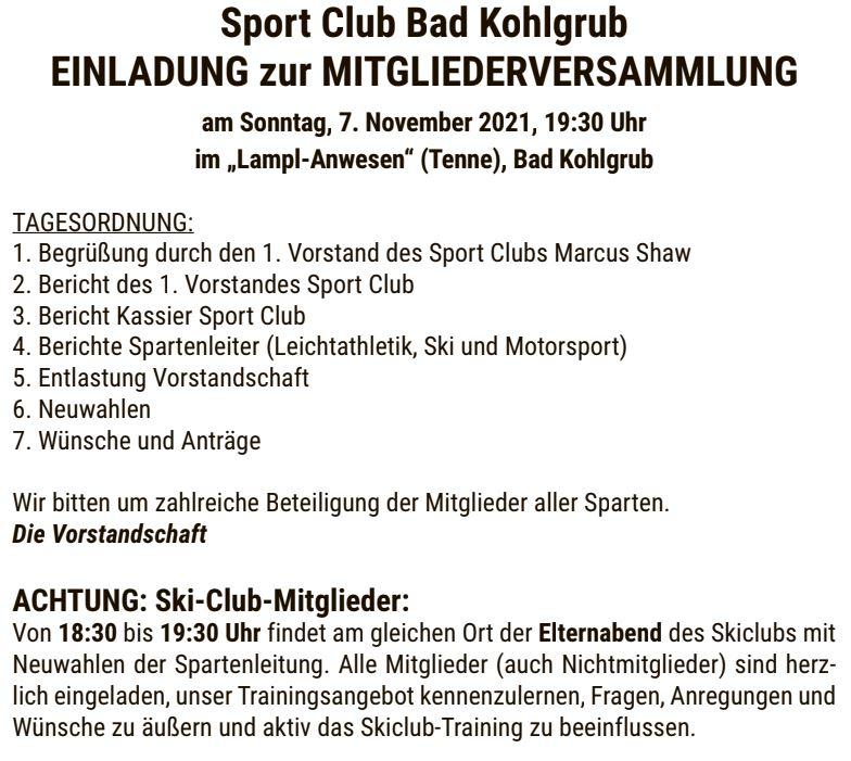 Sportclub Mitgliederversammlung